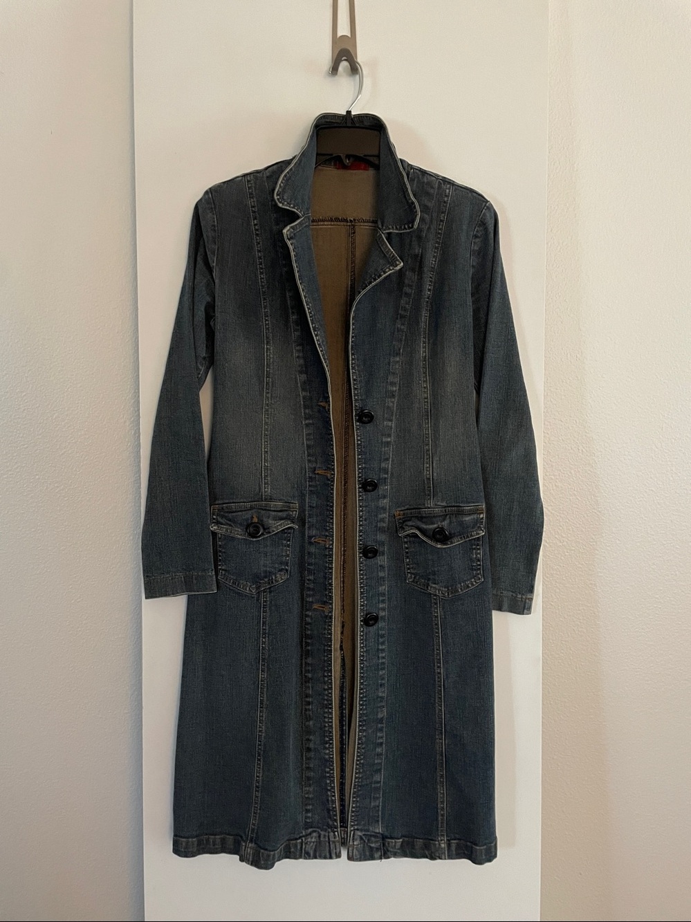 VTG:  Marque- Cotton Soft Light Stretch Denim Jean Duster Trench Coat
